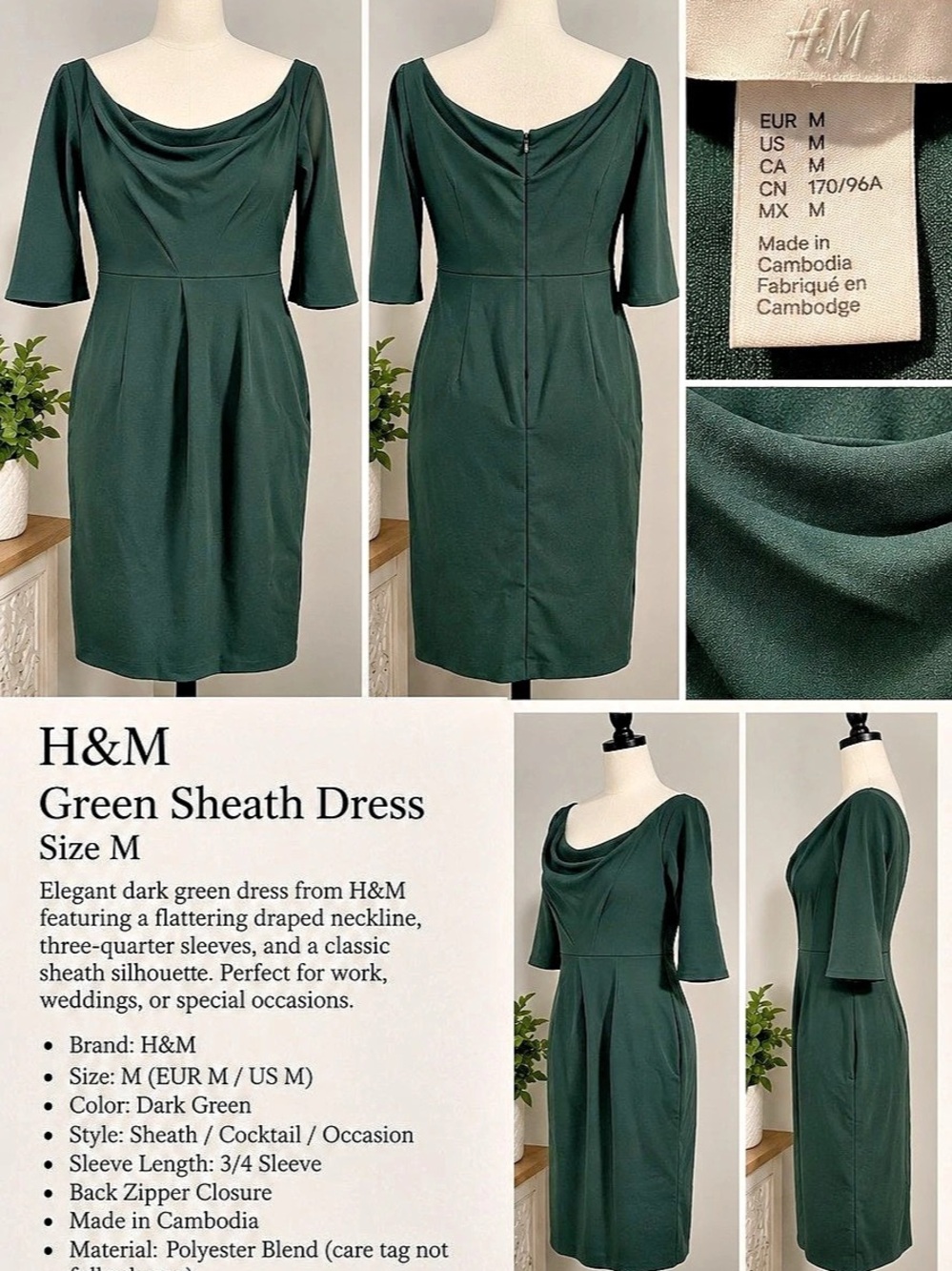 H&Medium Green Sheath Dress Size Medium Like New
